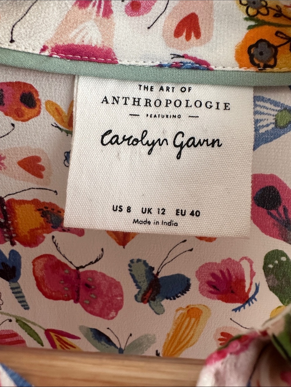 Anthropologie White Button-Up Blouse with Multicolor Butterfly & Floral Print - Picture 2 of 6
